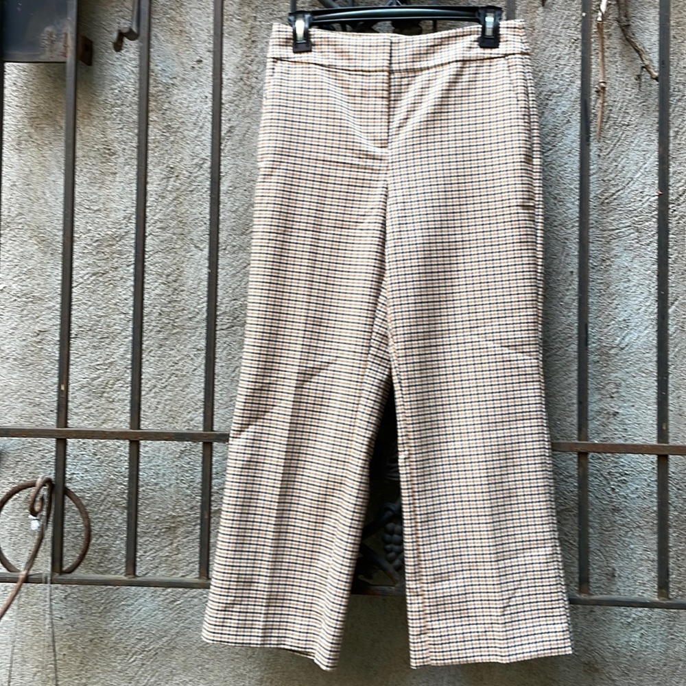 Plaid high rise slim wide leg petite pants